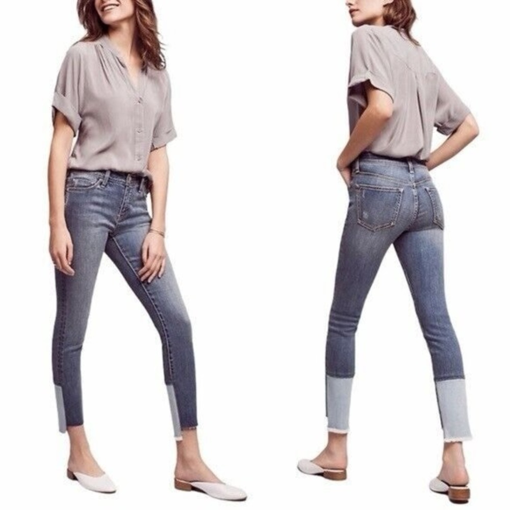 Pilcro and the Letterpress “Script” color block mid-rise skinny jeans size 26